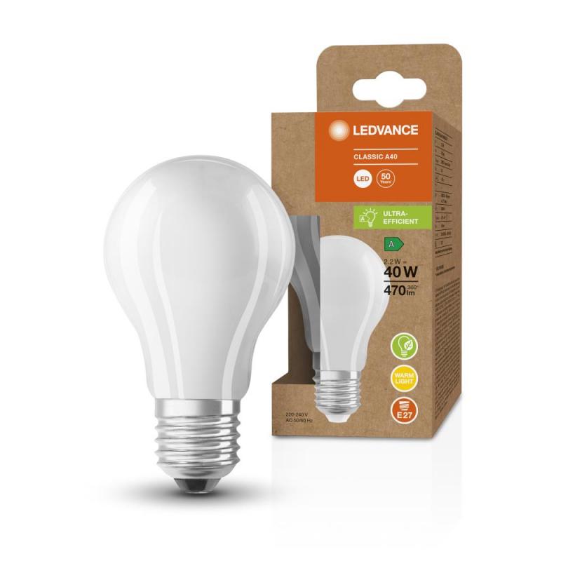 Ledvance E27 Besonders effiziente LED Lampe Classic matt 2,2W wie 40W 3000K warmweißes Licht